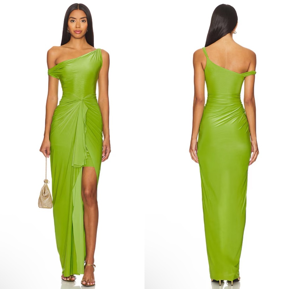 NEW NWT Deme By Gabriella Nelli Off The Shoulder Maxi Gown In Lime Green
